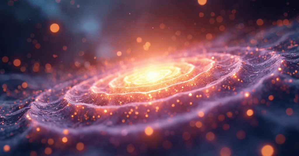 Radiant gamma-like energy waves and neural light paths flowing from a glowing center, symbolizing the genius frequency for mental clarity and focus activation.