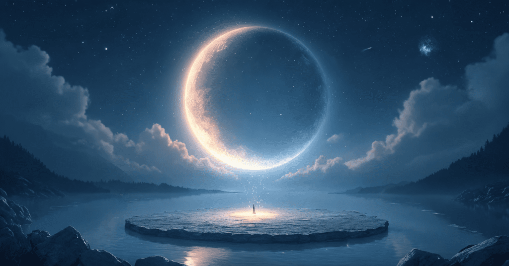 Phases of the moon casting glowing lunar energy onto a sacred space, symbolizing moon cycles and manifestation alignment.